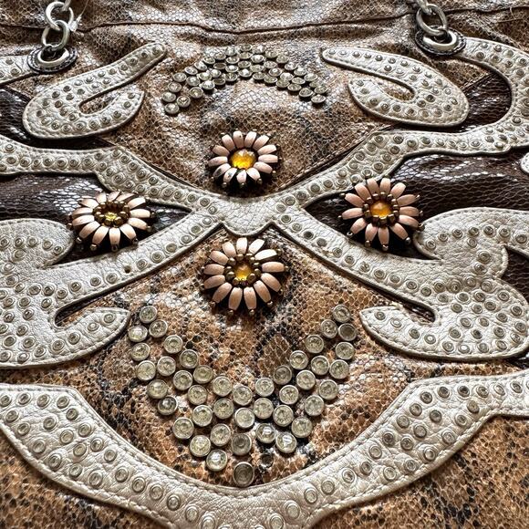 Y2K Faux Snakeskin Rhinestone Appliqué Tote Bag – 2000s Western McBling Mallcore - Picture 5 of 12